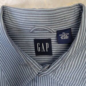 GAP Mens 100% Cotton Grey/White Striped Long Sleeve Shirt XL